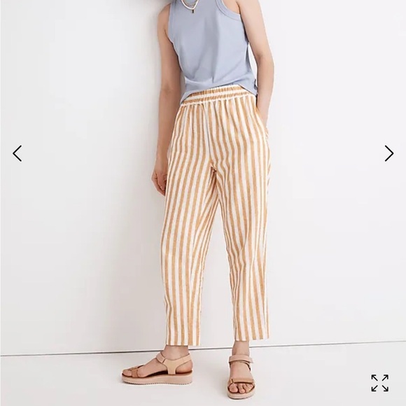 MADEWELL Tapered Huston Pull On Crop Pants in Stripe yellow white Sz XS - Picture 1 of 14